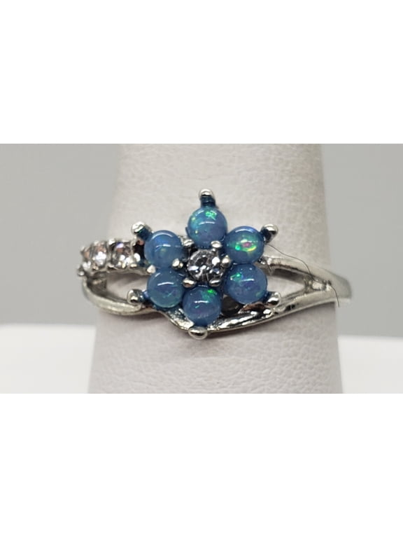 Size 9, Blue Fire Opal Flower Ring