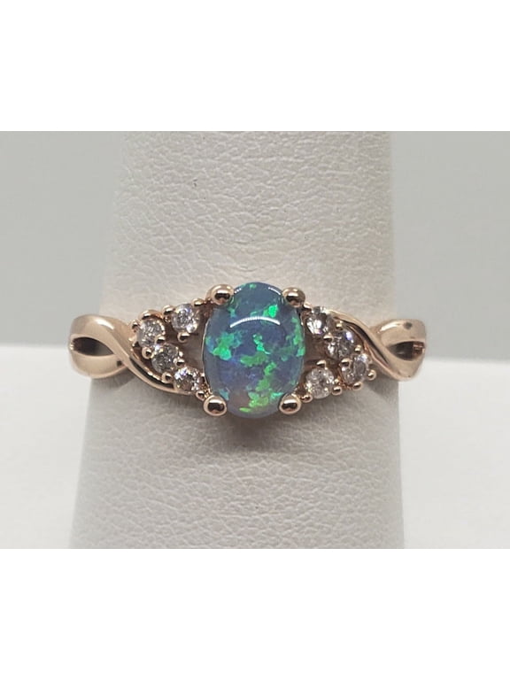 Size 9, Blue Fire Opal Topaz Rose Gold Ring