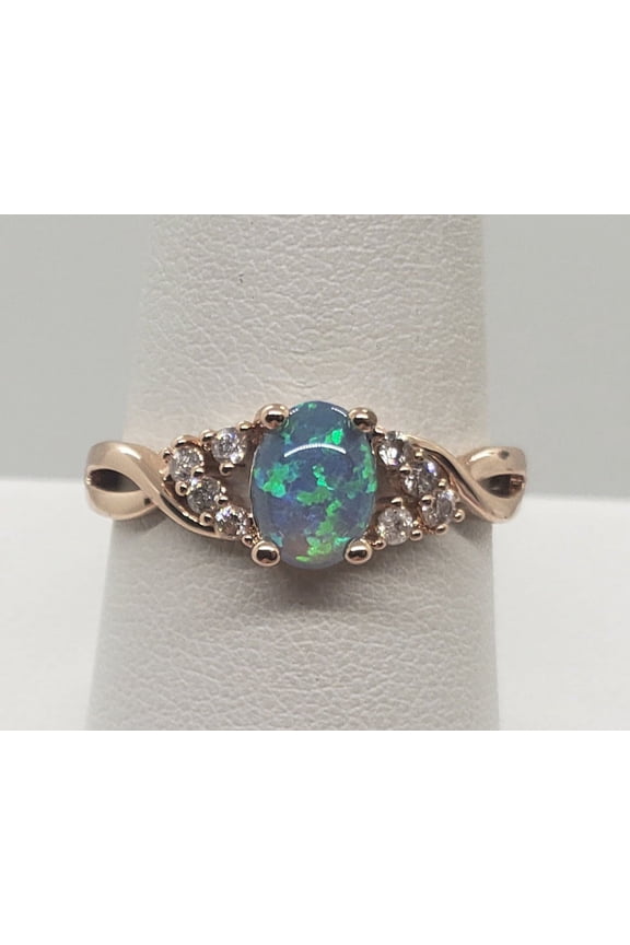 Size 9, Blue Fire Opal Topaz Rose Gold Ring