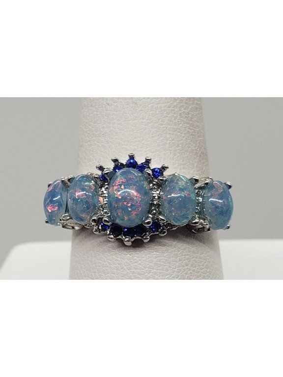 Size 9, Blue Fire Opal Topaz Silver Ring