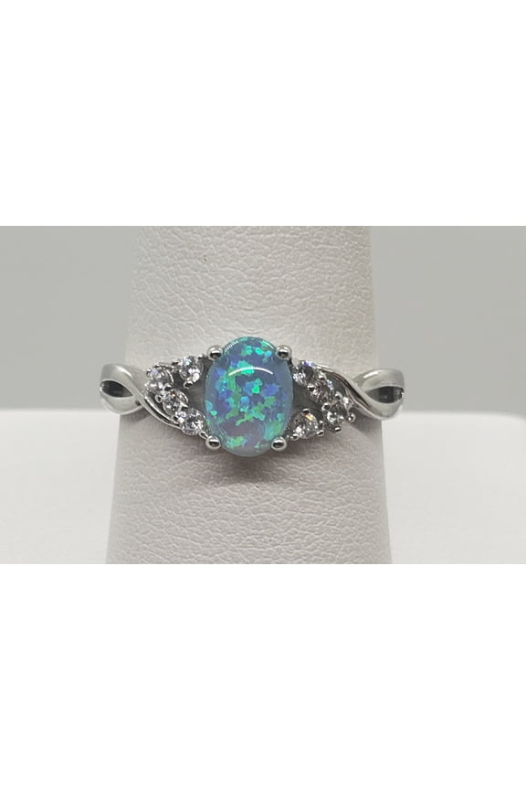 Size 9, Blue Fire Opal Topaz Sterling Silver Ring