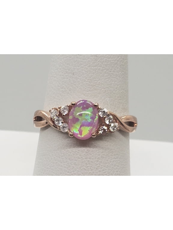Size 9, Pink Fire Opal Topaz Rose Gold Ring