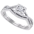 thumbnail image 1 of Size - 9 - Solid 14k White Gold Princess Cut Round White Diamond Bridal Solitaire Halo Engagement Ring with Curved Matching Wedding Band (.37 cttw), 1 of 2