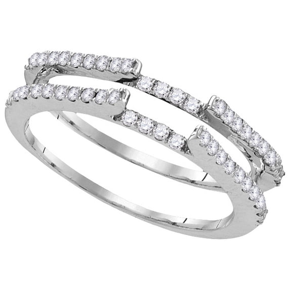 Size - 9 - Solid 14k White Gold Round White Diamond Prong Set Curved Ring Jacket Wedding Band OR Fashion Ring (1/2 cttw)