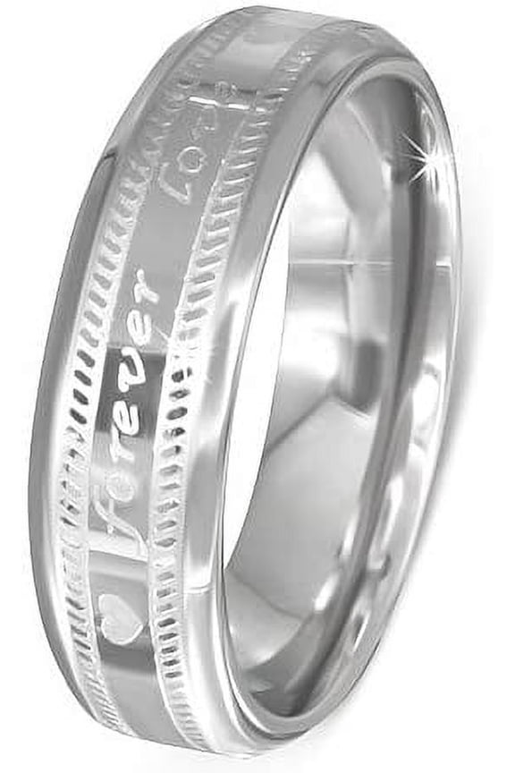 Size 9 Stainless Steel Forever Love Heart Half-Round Comfort Fit Wedding Band Ring