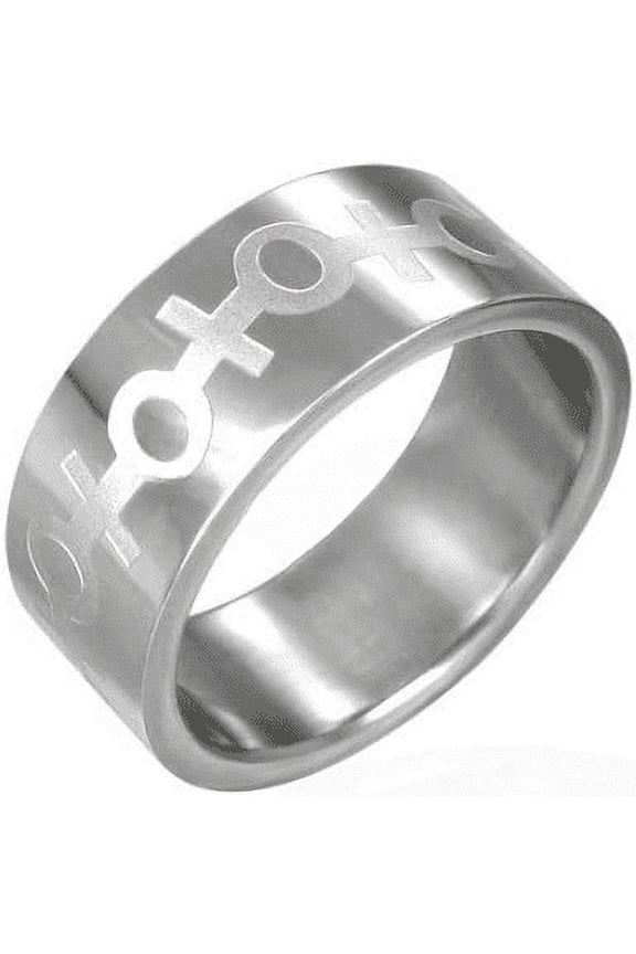 Size 9 Stainless Steel Silver Tone Gender/Gay Pride Symbol Flat Band Ring