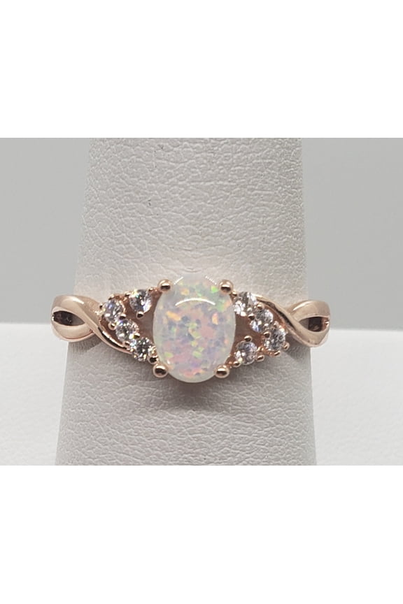Size 9, White Fire Opal Topaz Rose Gold Ring