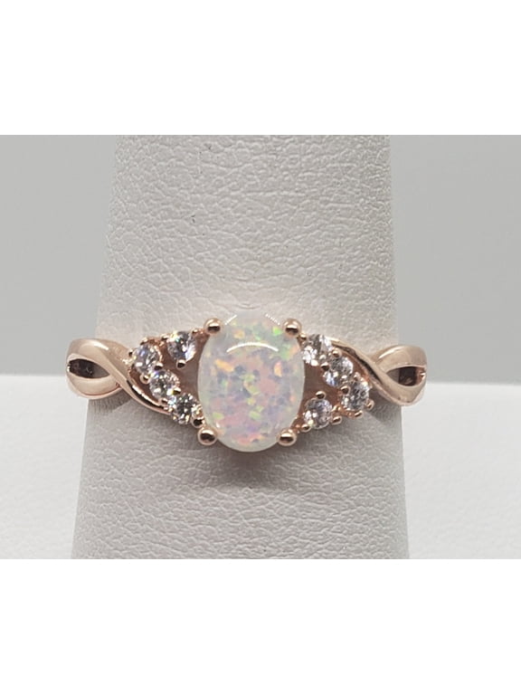 Size 9, White Fire Opal Topaz Rose Gold Ring