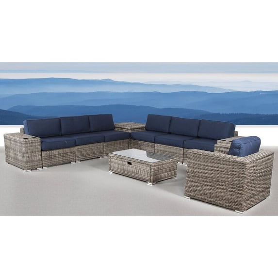 Living Source International 11 Piece Sunbrella Sectional Set with Cushions Navy Blue