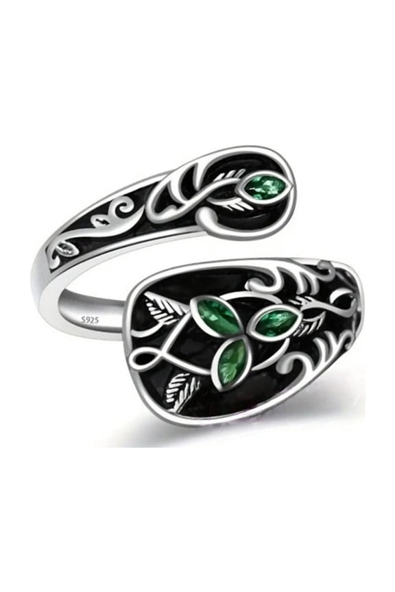 Size Adjustable Plant Leaves Rings Green Stone Jewelry Victorian Inspired Nature Lover Gift Art Nouveau Spoon Rings