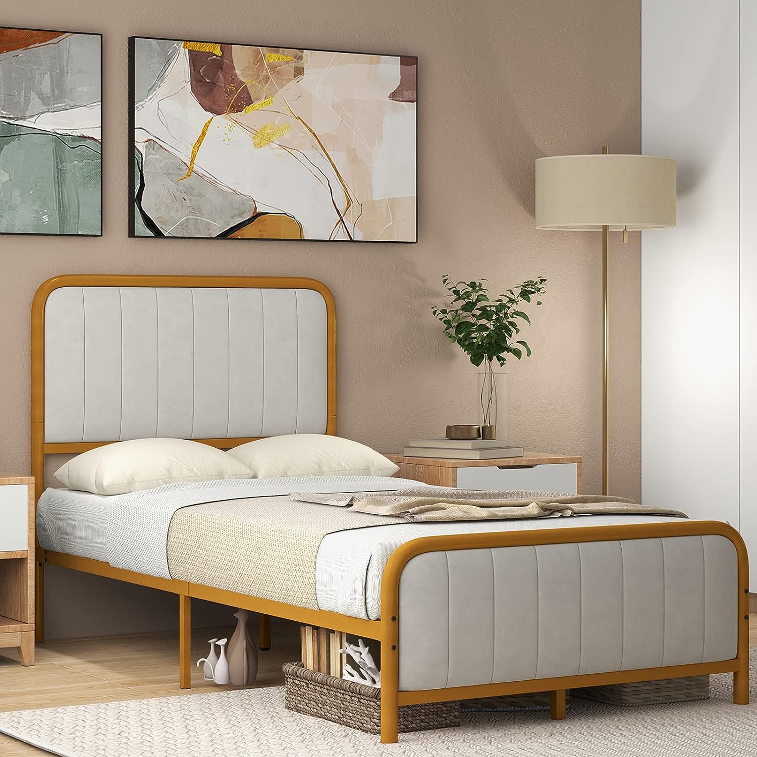 Size Bed Frame With Velvet Headboard And Footboard, Upholstered