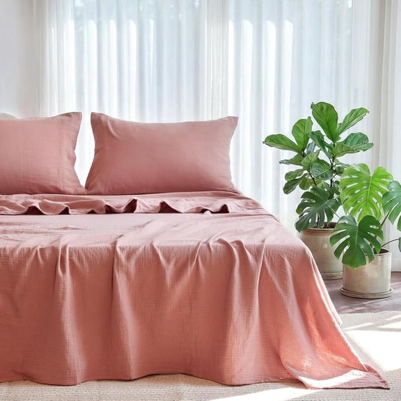 Size Bed Set Bed Sheets Gauze 4 count Mocha Brown Muslin Sheets Set 16" Deep Pocket Sheet & Pillowcase Sets Breathable Boho Soft Bedding Sets
