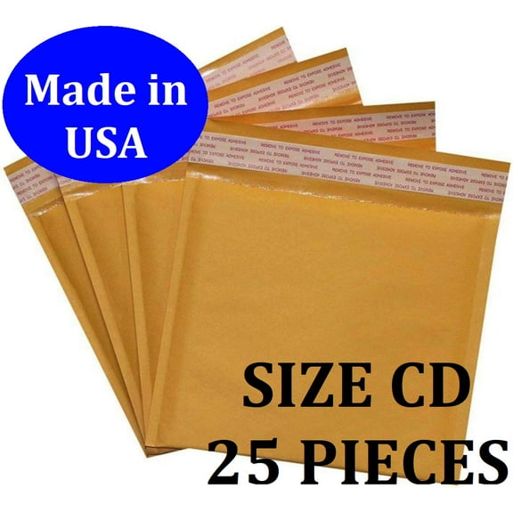 Size #CD (7.25"x7" Interior) Kraft Bubble Mailers with Self Seal- 25 QTY Fast Shipping!