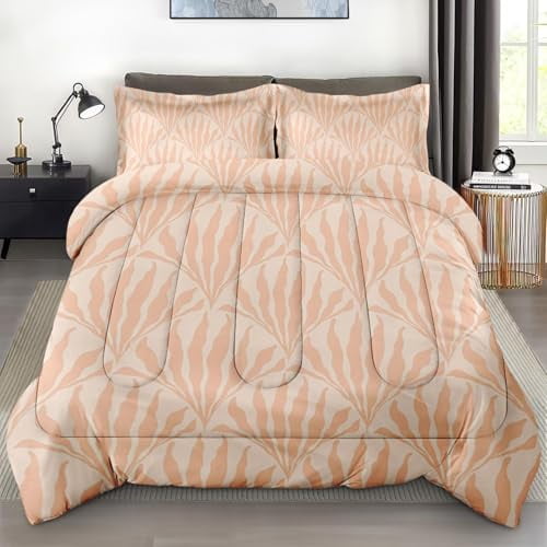 Size Comforter Set with 2 Pillowcases Flower Pink Rose Floral Bedding Set r Vintage Botanical Leaf Leaves Bedroom Bed Set for Kids and Adults