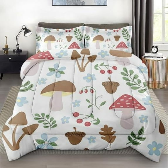 Size Comforter Set with 2 Pillowcases Flower Pink Rose Floral Bedding Set r Vintage Botanical Leaf Leaves Bedroom Bed Set for Kids and Adults