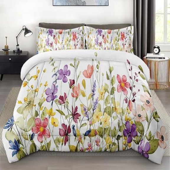 Size Comforter Set with 2 Pillowcases Flower Rose Floral Leaves Bedding Set r Pink Spring Summer Vintage Bedroom Bed Set for Kids and Adults