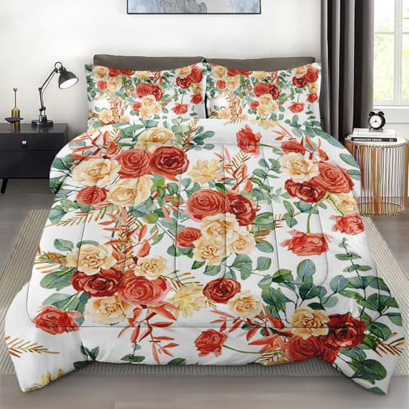 Size Comforter Set with 2 Pillowcases Peony Flower Rose Floral Bedding Set r Retro Spring Summer Valentines Bedroom Bed Set for Kids and Adults