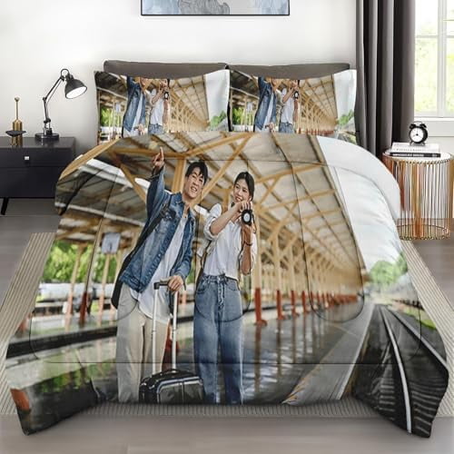 Size Comforter Set with 2 Pillowcases Pink Rose Botanical Floral Bedding Set r Flower Grey Leaf Love Bedroom Bed Set for Kids and Adults