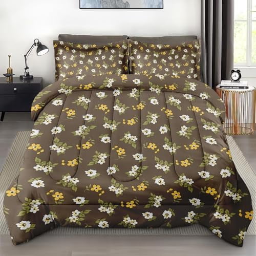 Size Comforter Set with 2 Pillowcases Pink Rose Floral Flower Bedding Set r Leaf Spring Summer Vintage Bedroom Bed Set for Kids and Adults