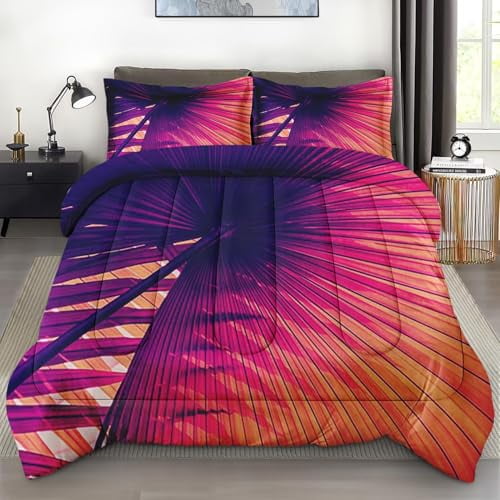 Size Comforter Set with 2 Pillowcases Pink Rose Floral Flower Bedding Set r Leaf Spring Summer Vintage Bedroom Bed Set for Kids and Adults