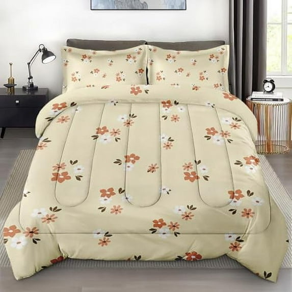 Size Comforter Set with 2 Pillowcases Vintage Rose Colorful Floral Bedding Set r Flower Painting Pink Spring Bedroom Bed Set for Kids and Adults