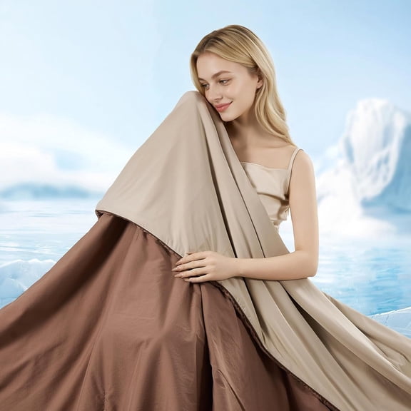 Size Cooling Comforter -Sided Cooling Blanket for Hot Sleepers & Night Sweats Q-Max 0.4 Lightweight Soft Breathable Silky Smooth Reversible   Summer Comforter (Brown Khaki)