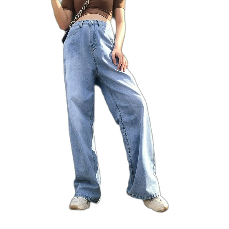 Size Denim Jean's Posh Pantry Womens Casual High Waist Solid Color Loose High  Waist Pull On Leg Loose Leggings Denim Pants for Women 