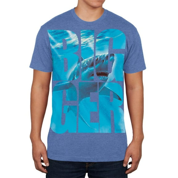 Size Does Matter Great White Shark Heather Blue Adult Soft T-Shirt - Small