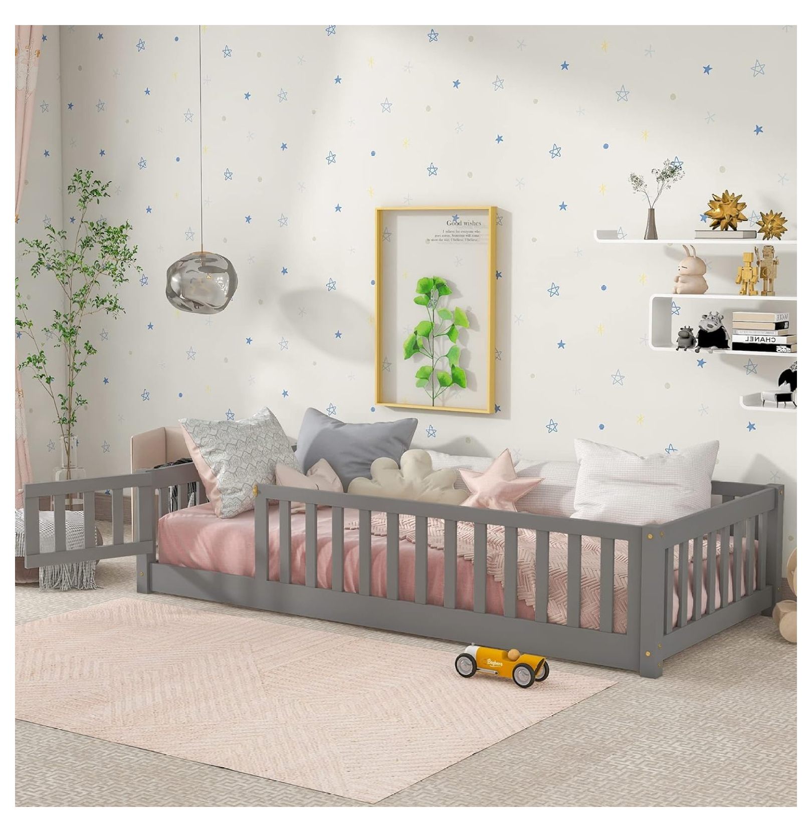 Size Floor Bed with Rails, Wood Montessori Floor Bed Size with Support