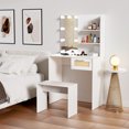 thumbnail image 1 of Zateety Vanity Desk Set Stool & Dressing Table with LED Lighting Mirror Drawer and Compartments Modern Wood Cosmetic Table Chest of Drawers White Color, 1 of 9