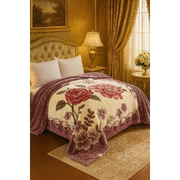 Size Heavy Fleece Blanket  Warm Korean Style Mink Blanket, Silky Soft 2-Ply Reversible Raschel Plush Bed Throw (Purple/Cream)
