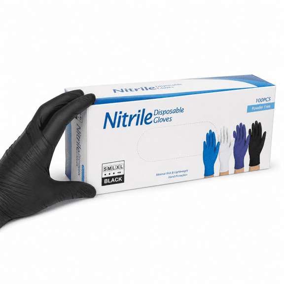 100 Count Black Nitrile Disposable Gloves, Size L Powder-Free Latex-Free Allergy Safe