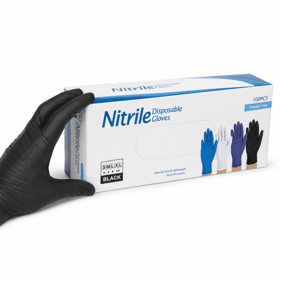 100 Count Black Nitrile Disposable Gloves, Size L Powder-Free Latex-Free Allergy Safe