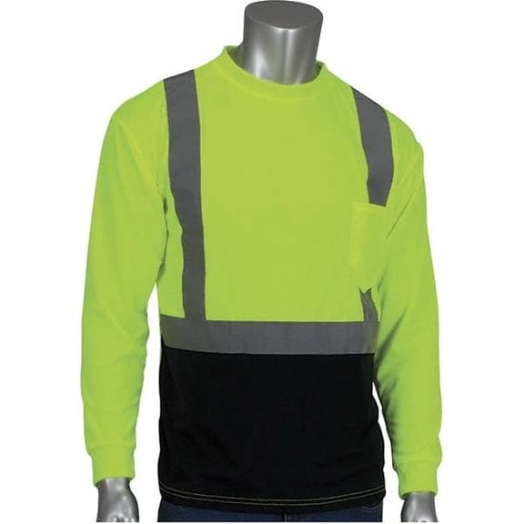 Size L Black & Hi-Vis Yellow High Visibility Long Sleeve T-Shirt