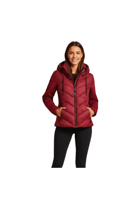 Women's Puffer Jacket, Lightweight, Hooded, Full Zip, Red, Large
