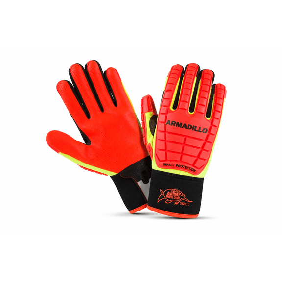 Size Large Armadillo Impact Protection Work Gloves Heavy Duty Safety Gloves, High Visibility, Anti-Slip Grip, Cut & Shock Resistant, Durable Construction Gloves for Men