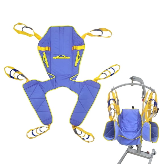 Full Body Patient Lift Sling, Toileting Transfer, Split Leg with Commode Opening, Head & Back Support, 5 Handles & 6 Straps, Fits Most Lifts