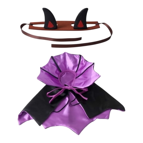 Size M Purple Black Pet Vampire Cape Costume, Halloween Devil Ear Headband Outfit for Cats Medium Dogs