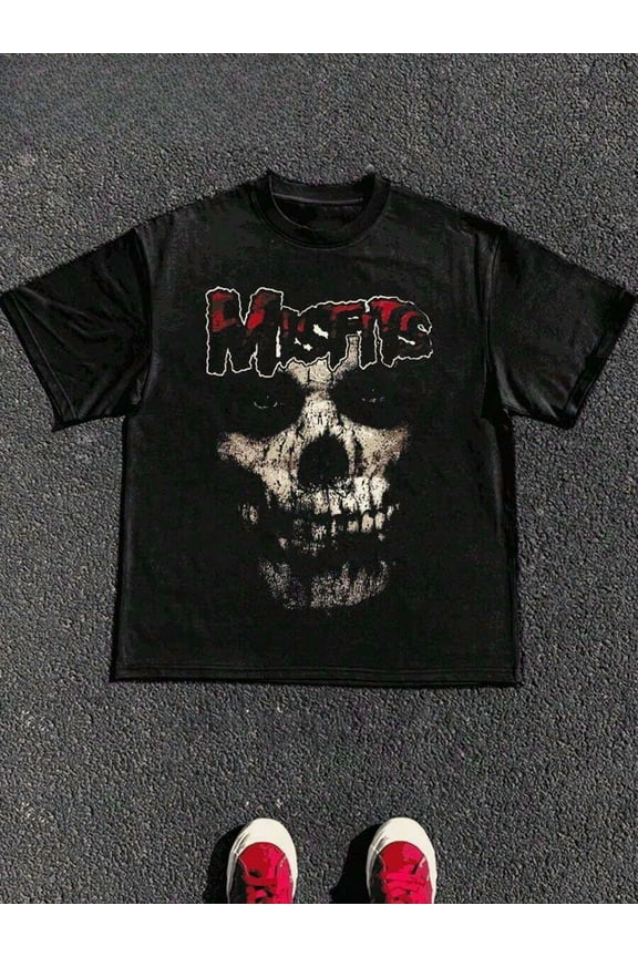 Size Plus  1 Pcs 100% Cotton Camiseta Horror Punk Misfits Graphic Print T Shirt Tops TEE 220g Heavy Cotton T Shirt