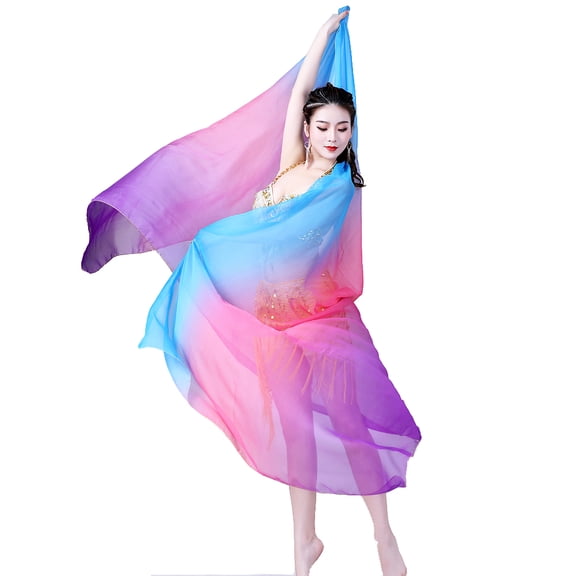 Size Plus Belly Dance Gradient Scarf Hand-thrown Yarn Dance Performance Scarf Shawls,86.6*47.2in,Blue Rose Purple