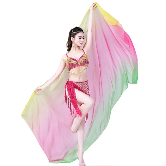 Size Plus Belly Dance Gradient Scarf Hand-thrown Yarn Dance Performance Scarf Shawls,98.4*47.2in,Green Rose Yellow