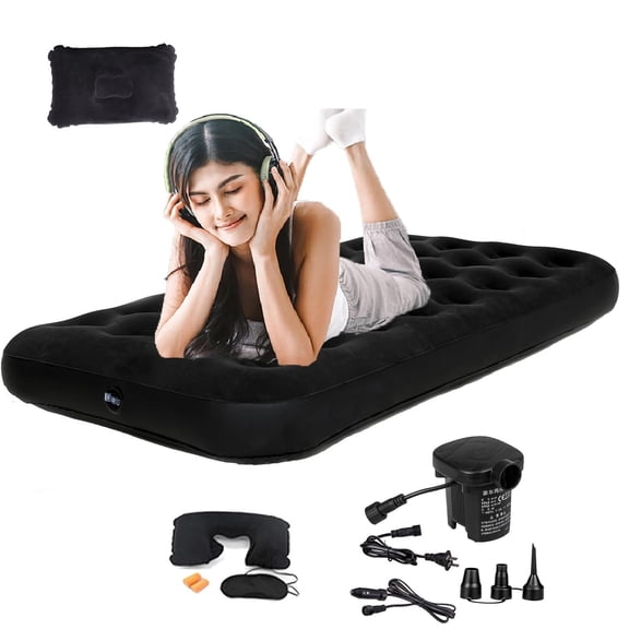 Size Single Camping Air Mattress Bed with Air Pump,75"x 39"Thickened Portable Inflatable Mattress Blow Up Air Mattress,Travel Sleeping Bed Pad for Camping Hiking(Black)