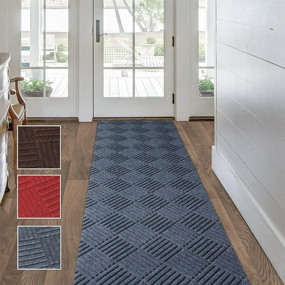 Size Solid Plain Rubber Backed Non-Slip Hallway Stair Runner Rug Carpet, Heavy Duty Durable Large Front Door Mats Indoor Entrance Mat, 1FTX5FT, Gray