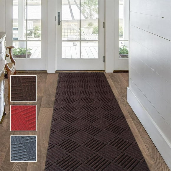 Size Solid Plain Rubber Backed Non-Slip Hallway Stair Runner Rug Carpet, Heavy Duty Durable Large Front Door Mats Indoor Entrance Mat, 1FTX6FT, Brown