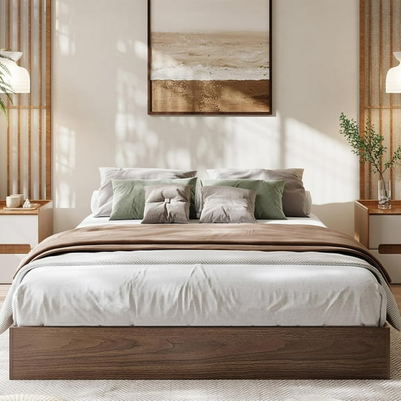 Size Wood Platform Bed Frame, Wooden Bed Frame Without Headboard, Wood Slat Support, No Box Spring Needed, Easy Assembly
