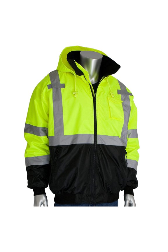 PIP Hi-Vis ANSI Class 3 Black-Trim Bomber Jacket - 333-1766 High Vis Lime Green XL