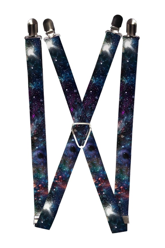 Size one size Elastic Galaxy Collage Print Clip End Suspenders