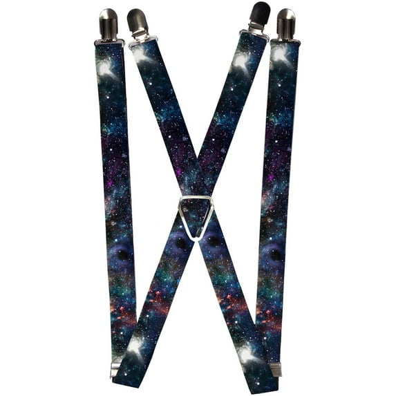 Size one size Elastic Galaxy Collage Print Clip End Suspenders