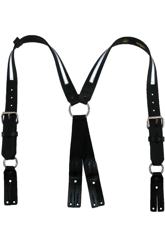 Size one size Leather Reflective Button End Fireman Work Suspenders
