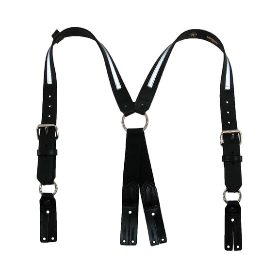 Size one size Leather Reflective Button End Fireman Work Suspenders